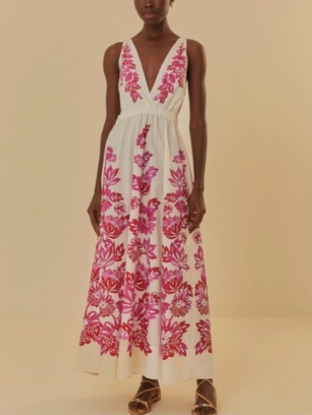 FARM Rio Flowerful Birds Off White Pink Floral Maxi Dress Size XL - Picture 4 of 15